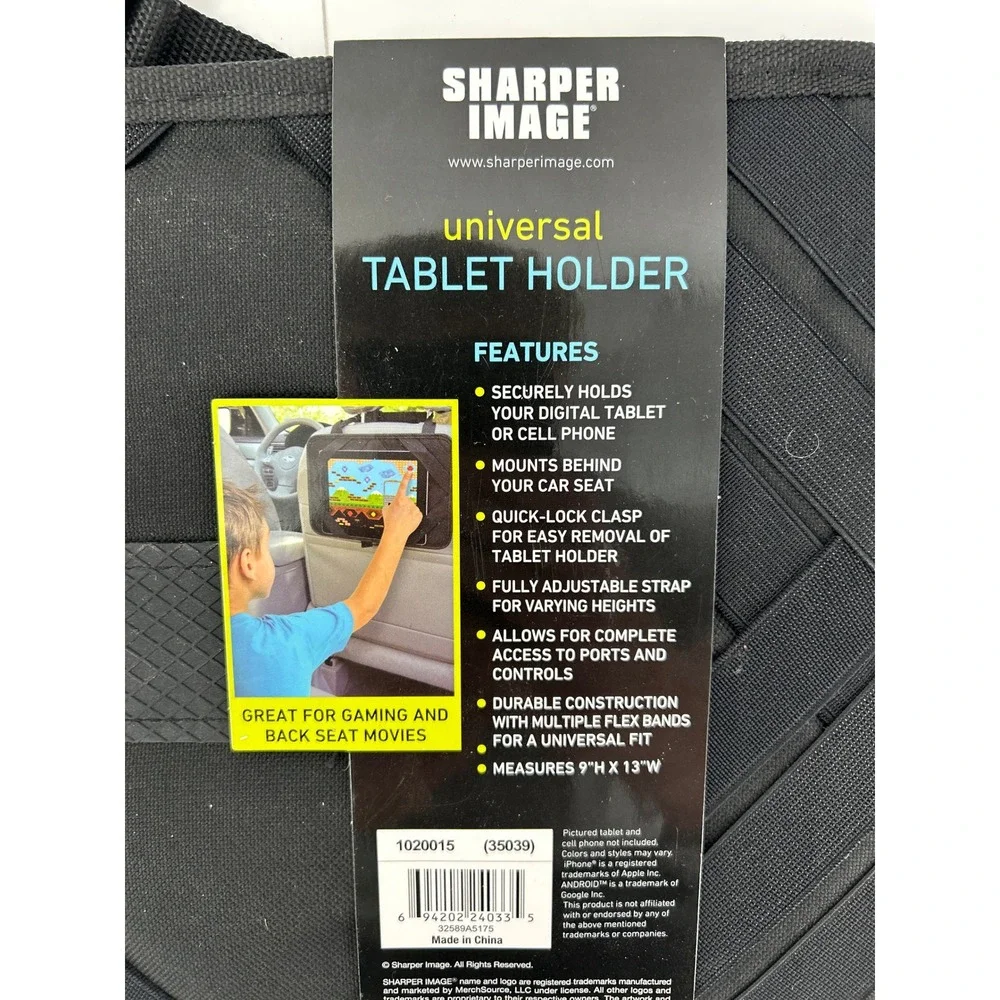Sharper Image Universal Tablet Holder Car Seat Mount Black Adjustable‎ Strap NEW